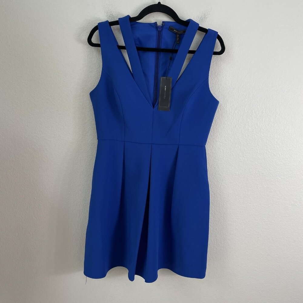 NEW BCBGMAXAZRIA Dress‎ Womens 10 Royal Clayre V Neck Fit & Flare Party Cocktail